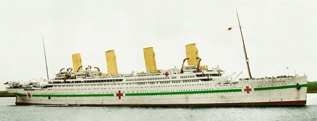 Coloured photo of Britannic used as a hospital ship. Author: Soerfm – CC BY-SA 3.0