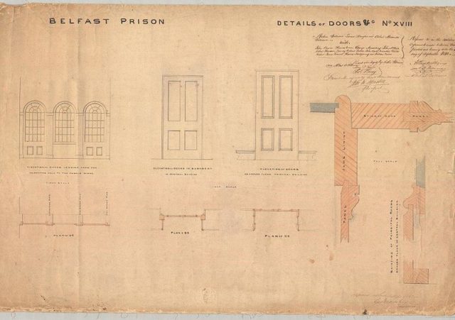 Plan showing details of doors, Belfast Gaol/Crumlin Road Prison – drawn by Sir Charles Lanyon c.1842. Courtesy Public Record Office of Northern Ireland