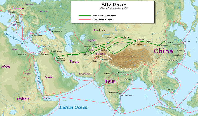 The Silk Road in the 1st century – Author: User:Kaidor – CC BY-SA 4.0
