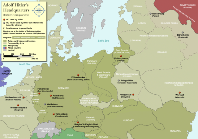 Map of FHQ Wolfsschlucht II in Europe. Author: I, Dennis Nilsson, CC BY 3.0