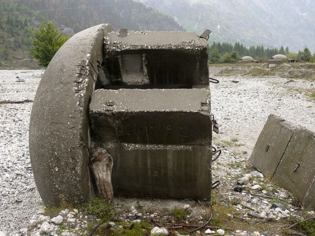 Bunker destroyed by river Valbona, Albania. By Jirka Dl – Own work, CC BY-SA 3.0