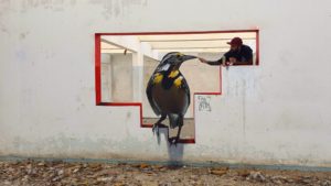 Realistic 3D Graffiti on the Walls of the Abandoned Places from