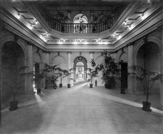 The lobby of the Allentown State Hospital filled with plants