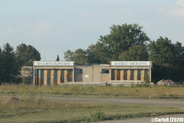 Exterior view of a cement building at Tököl Airbase