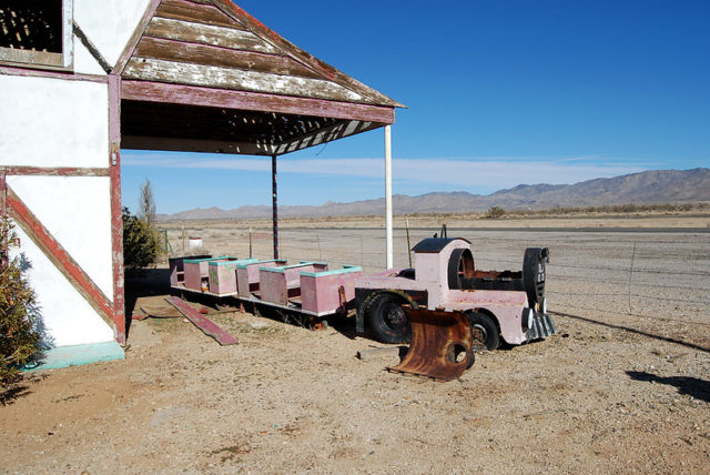 Old 1225 pink children's train in the desert