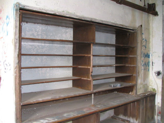 Empty linen shelf inside Waverly Hills Sanatorium