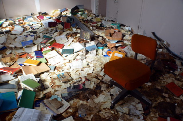 Floor covered in books