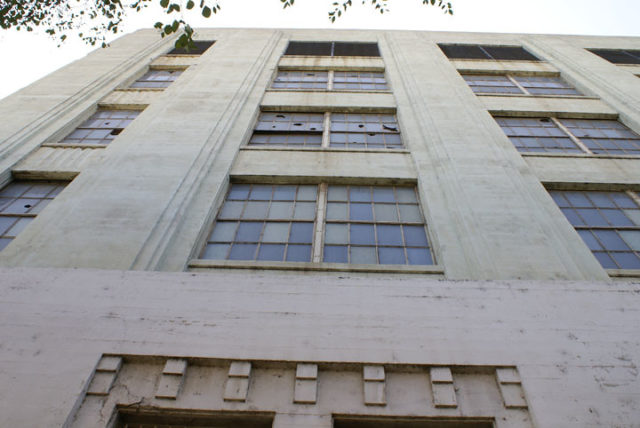 Looking up at the exterior of the Lincoln Heights Jail