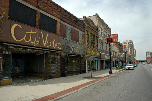 Street lined with vacant buildings