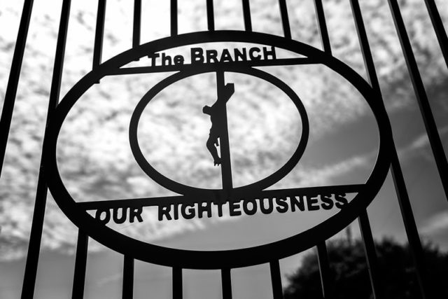 Branch Davidian insignia on a gate