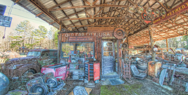 Open garage at Old Car City