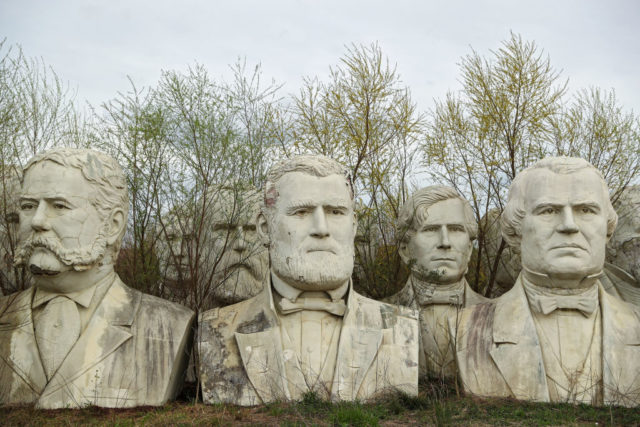 Front view of the busts from Presidents Park