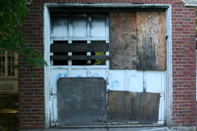 Boarded up windows at Fairfield 