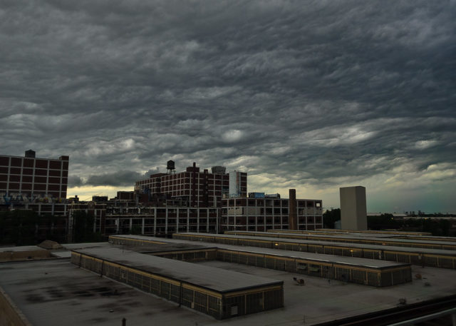 Storm clouds over Brach's Candy Factory