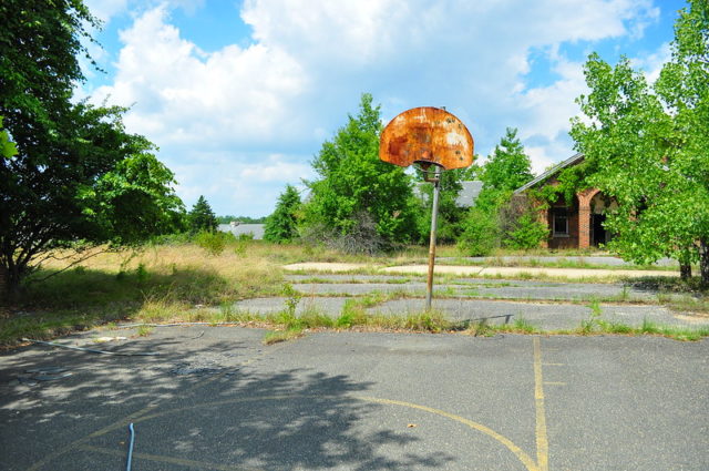 Outdoor basketball court at Forest Haven Asylum