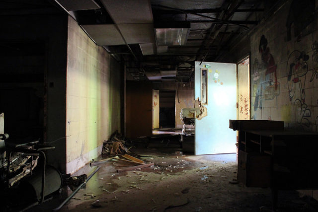 Darkened hallway at Forest Haven Asylum