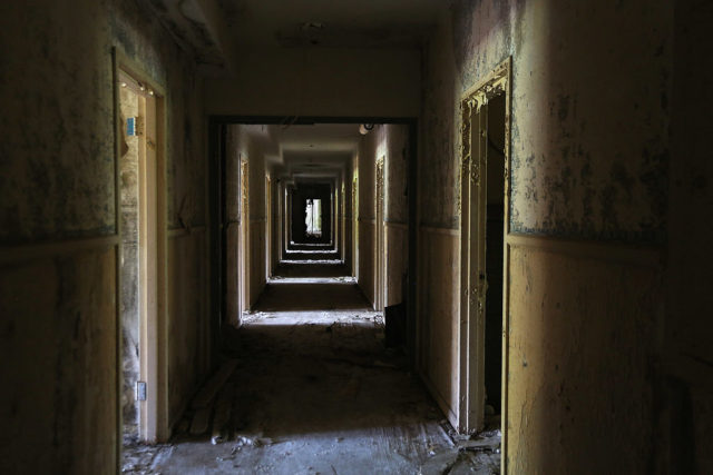Darkened hallway at Grossinger's Resort