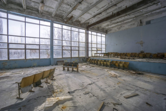 Abandoned technical hall in Pripyat