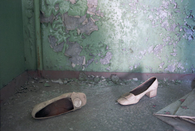 A pair of abandoned shoes in Pripyat 