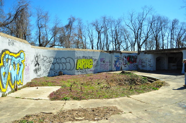 Graffiti-covered walls at Battery McFarland