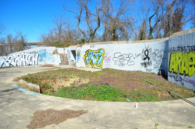 Graffiti-covered walls at Battery McFarland