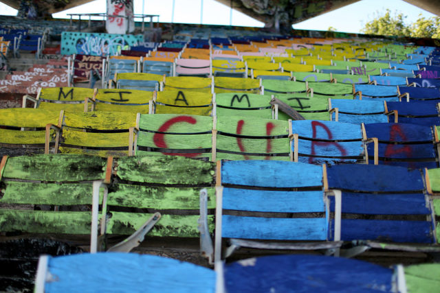 Painted chairs in Miami Marine Stadium 