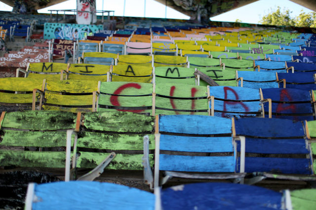 Painted chairs in Miami Marine Stadium