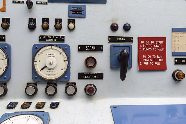 SCRAM button in the nuclear reactor control room onboard the NS Savannah