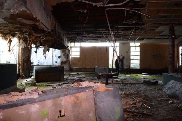 Debris-filled room