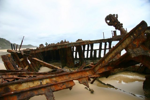Close-up of the SS Maheno shipwreck