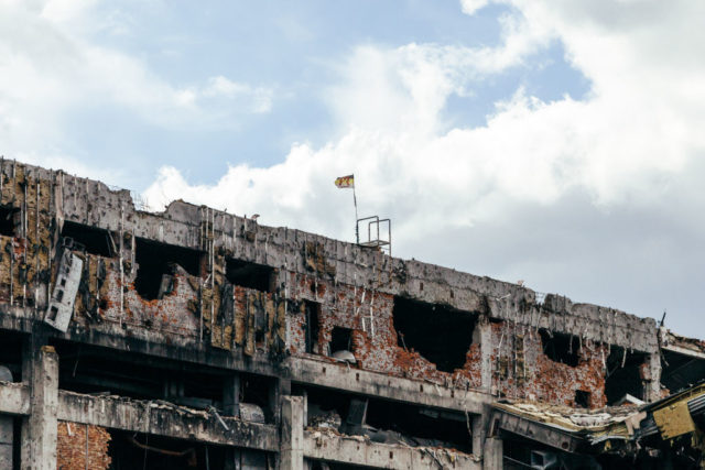 Rebel flag atop a building at Donetsk International Airport