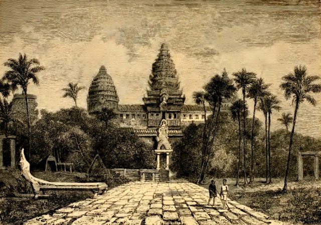 Facade of Angkor Wat, a drawing by Henri Mouhot, c. 1860.