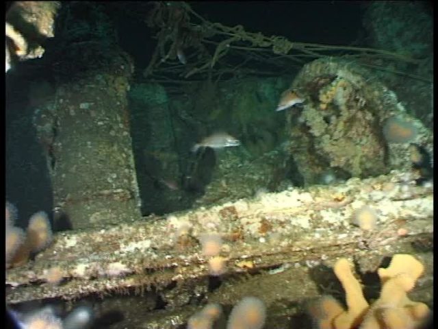 The base of the bridge shows the conning tower hatch is open and the main control pillar (left ) is still in place (Innes McCartney)