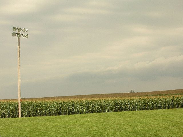 Spotlights at a baseball field/farm.