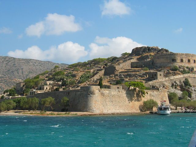 A tourist boat on Spinaloga Island. 