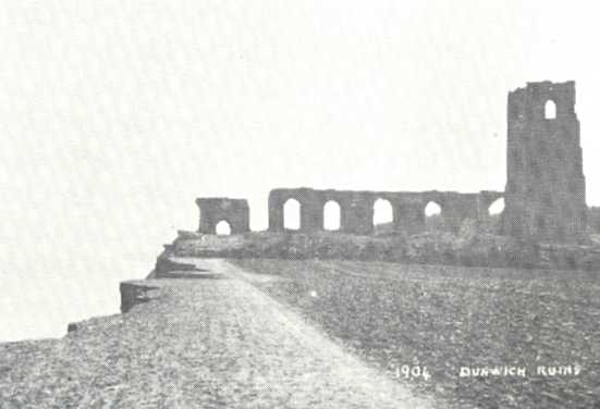 Ruins of All Saints’ Church in Dunwich, here in a postcard of 1904.