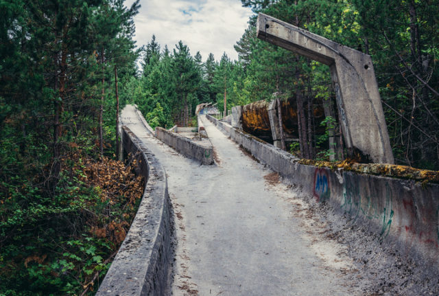 Sarajevo, Bosnia and Herzegovina – August 24, 2015. Abandoned Olympic Bobsleigh and Luge Track, built for the XIV Olympic Winter Games in 1984