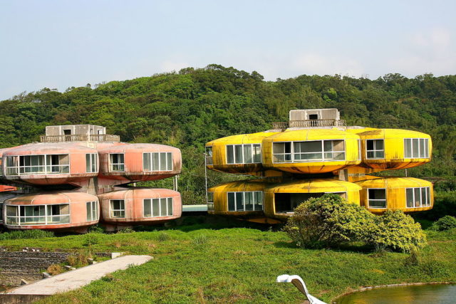 Two of the colorful pod-style buildings.Author: Carrie Kellenberger CC BY 2.0