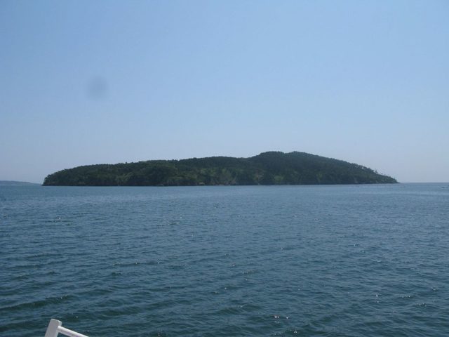 View from a ferry on Tashirojima island also known as the “Cat Island”