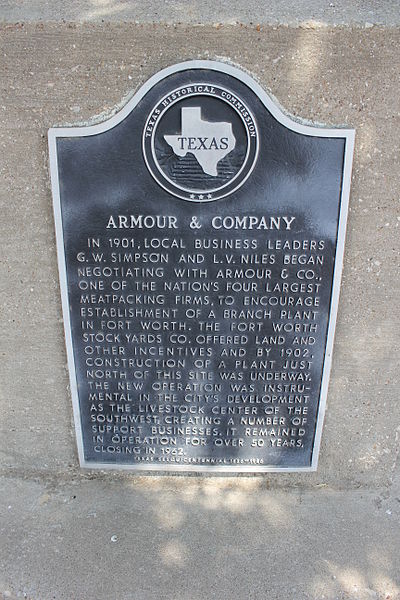 Armour & Company, Fort Worth, Texas Historical Marker. Author: Nicolas Henderson CC BY 2.0