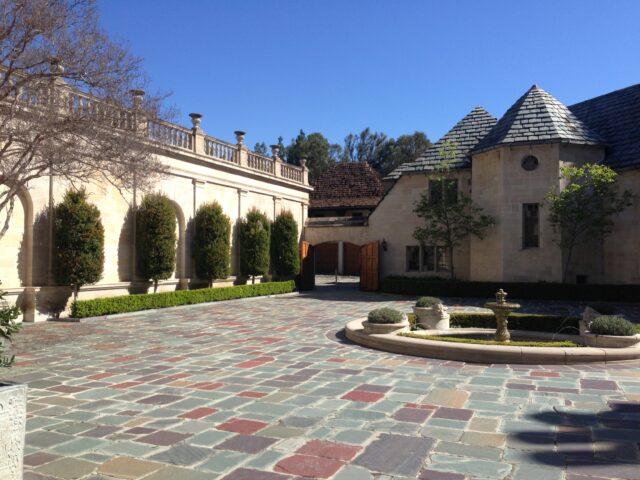 A courtyard at Greystone Mansion.