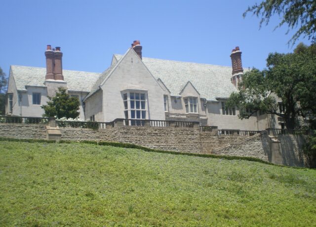 The exterior of the Greystone Mansion.