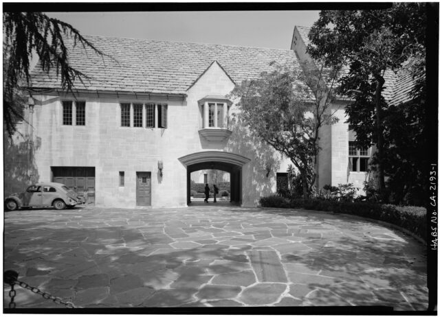 The exterior of Greystone Mansion.