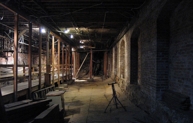 Dimly-lit hallway along the Seattle Underground