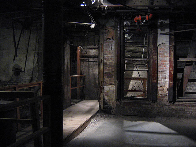 Pathway leading past the front of a store in the Seattle Underground