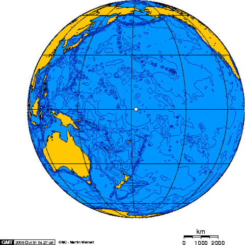 Orthographic projection over Baker Island(the dot in the middle). Photo Credit: Geo Swan, CC BY-SA 2.5