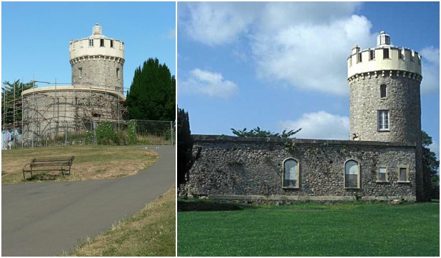 Left: The Observatory, Clifton Down. RichTea, CC BY-SA 2.0. Right: Rob Brewer, CC BY-SA 3.0