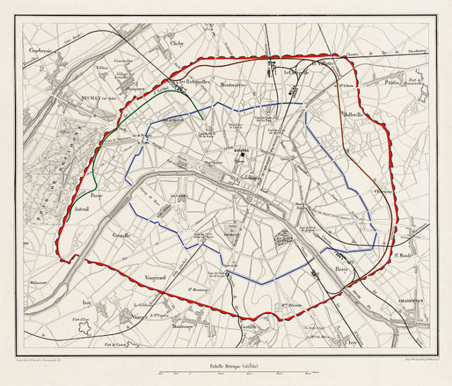 Map of Paris’s fortifications and the Chemin de fer de Petite Ceinture. Author: ThePromenader CC BY-SA 3.0