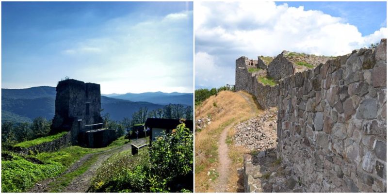 Left: The original name of Pustý hrad is Old Zvolen Castle Photo credit: Michal Hruška, CC BY-SA 3.0. Right: The wall of the Deserted Castle, also called the Donč Castle Photo credit: Ladislav Luppa, CC BY-SA 4.0