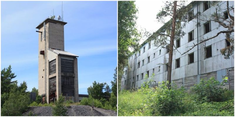 Left: One of the survived mining buildings on Jussarö. Right: The vegetation has overgrown the entrances of the buildings. Photo credits: Migro, CC0 1.0